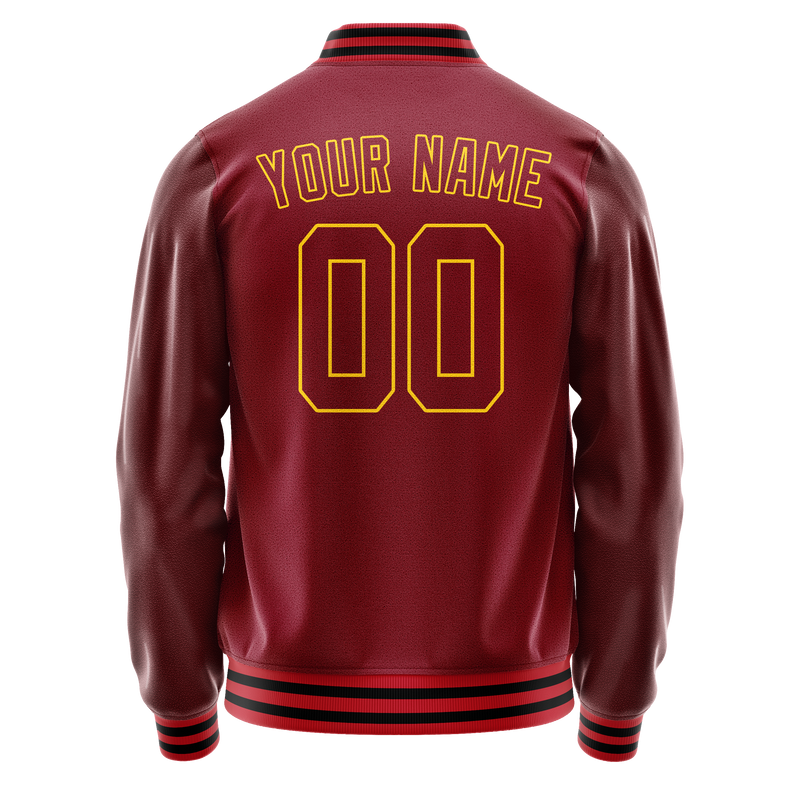 Custom Crimson Gold Solid Color Varsity Letterman Jacket JA02240617KZ526