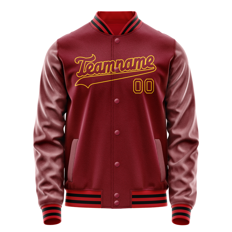 Custom Crimson Gold Solid Color Varsity Letterman Jacket JA02240617KZ526
