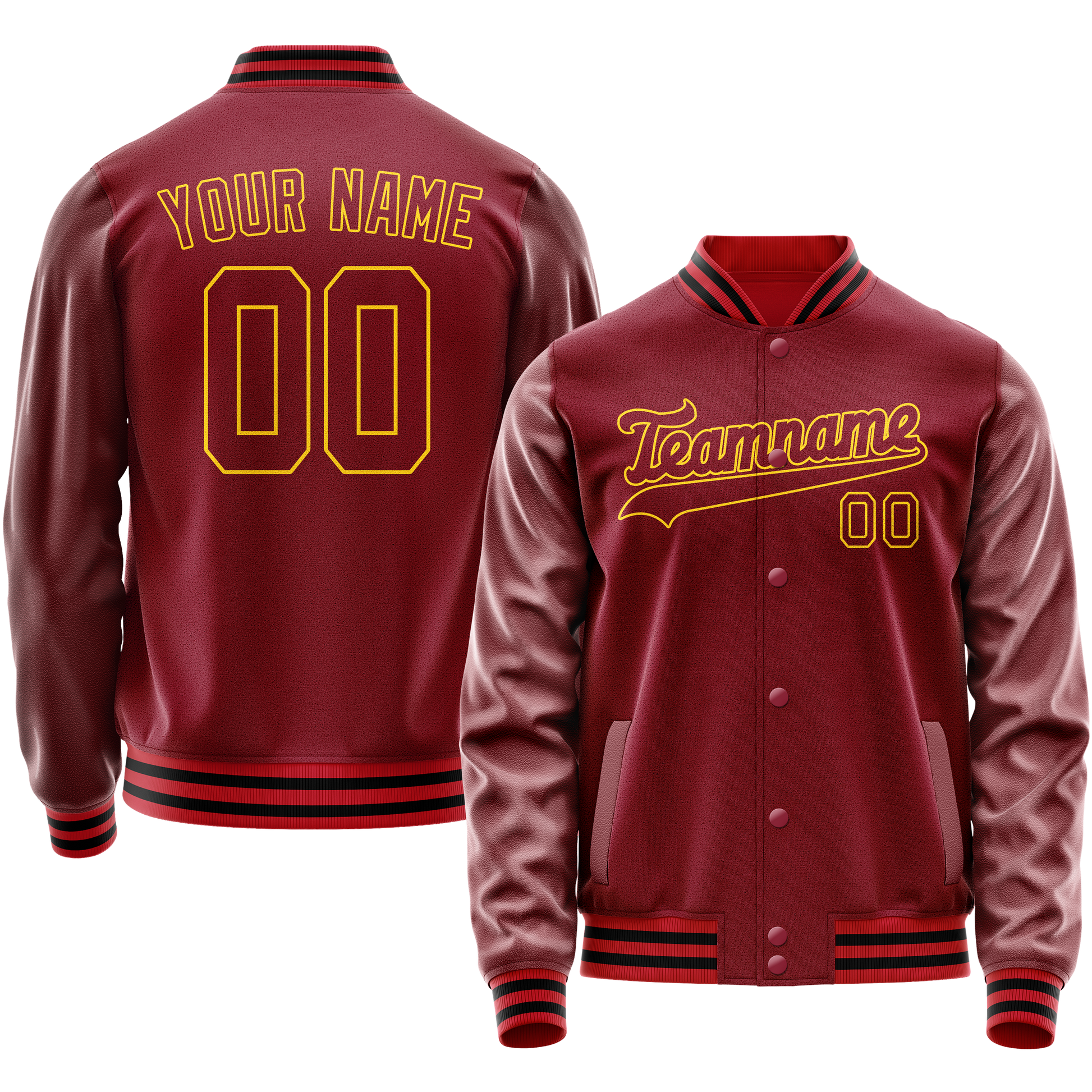 Custom Crimson Gold Solid Color Varsity Letterman Jacket JA02240617KZ526