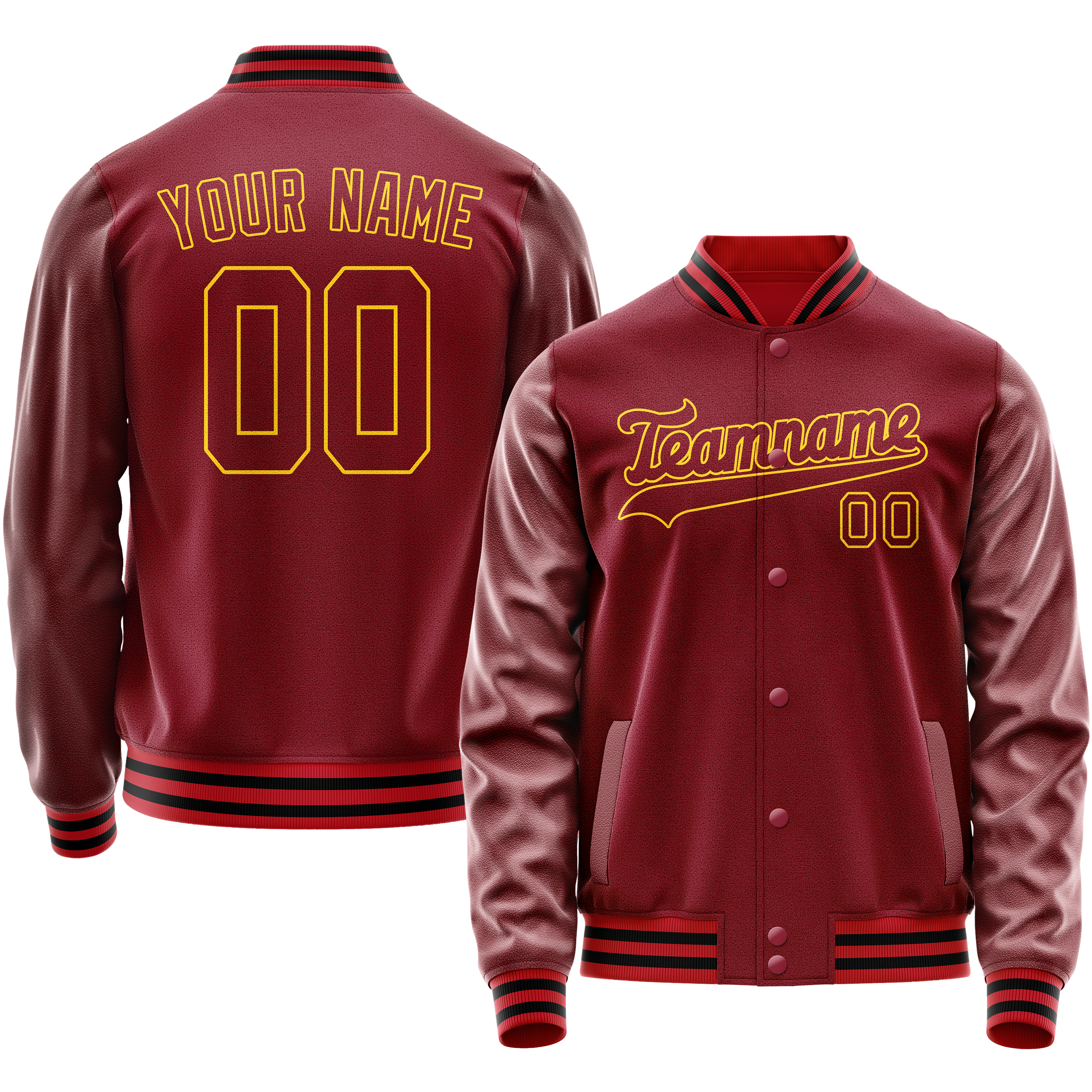Custom Crimson Gold Solid Color Varsity Letterman Jacket JA02240617KZ526