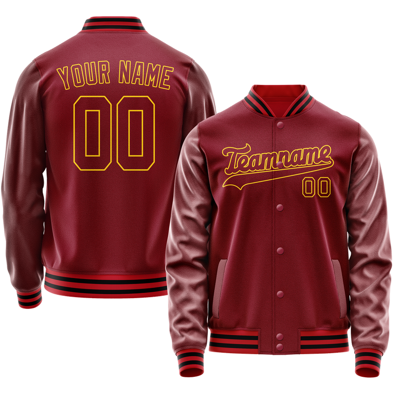 Custom Crimson Gold Solid Color Varsity Letterman Jacket JA02240617KZ526