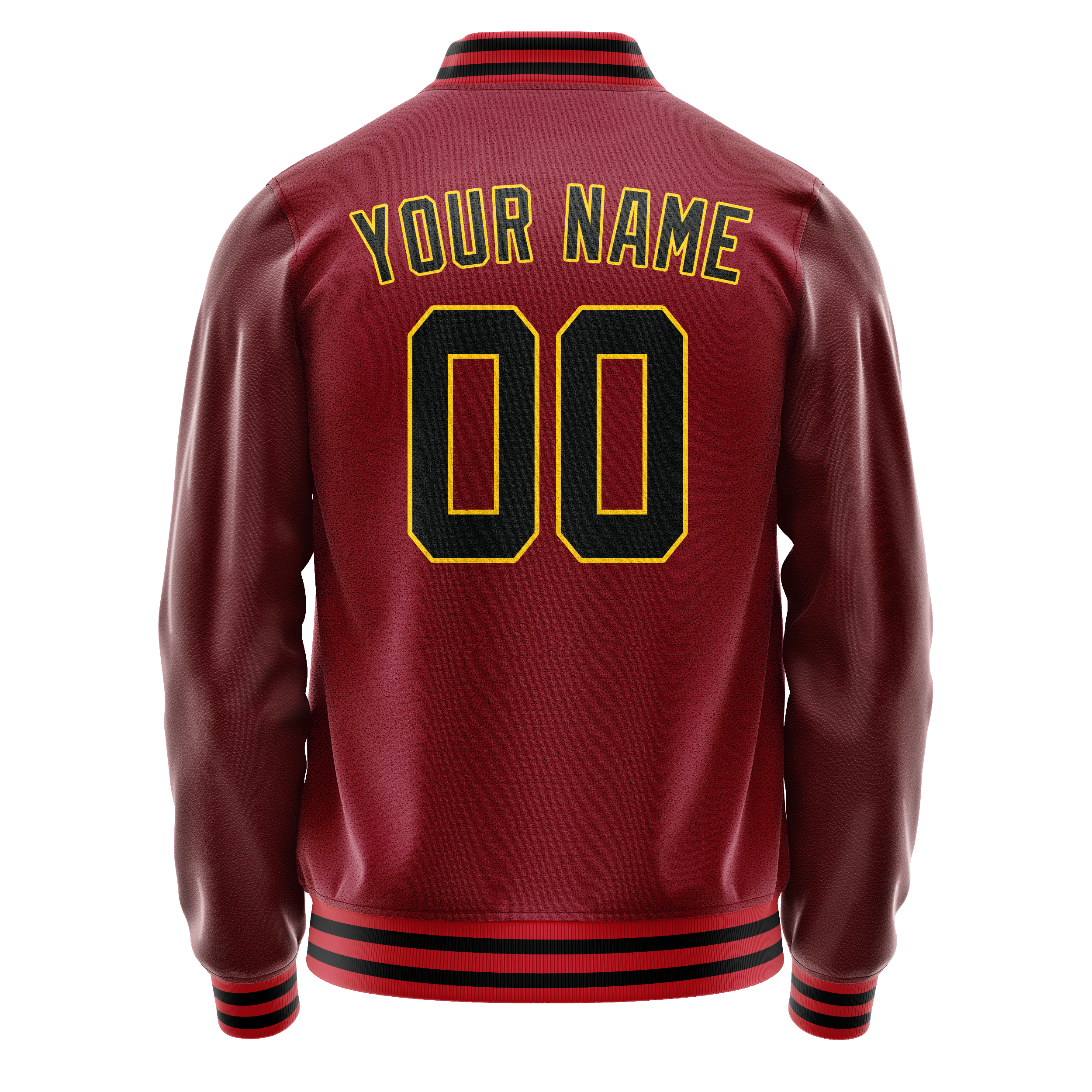 Custom Crimson Black Solid Color Varsity Letterman Jacket JA02240617KZ530