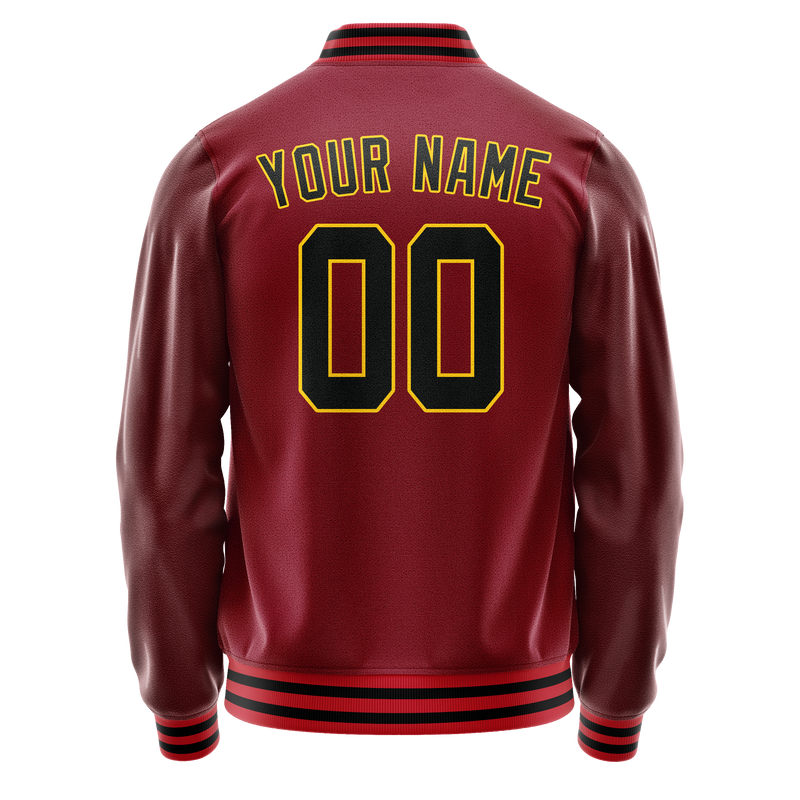 Custom Crimson Black Solid Color Varsity Letterman Jacket JA02240617KZ530
