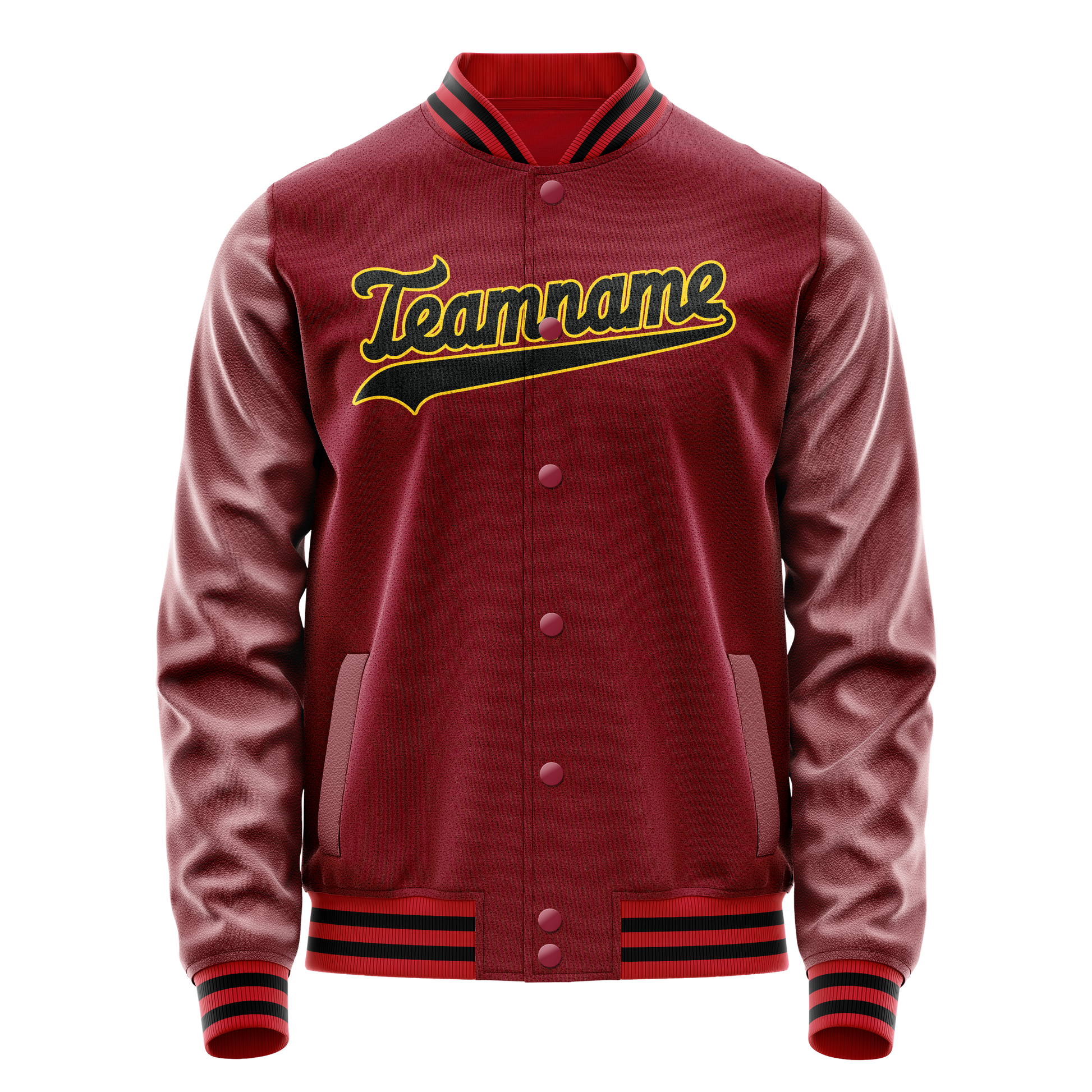 Custom Crimson Black Solid Color Varsity Letterman Jacket JA02240617KZ530