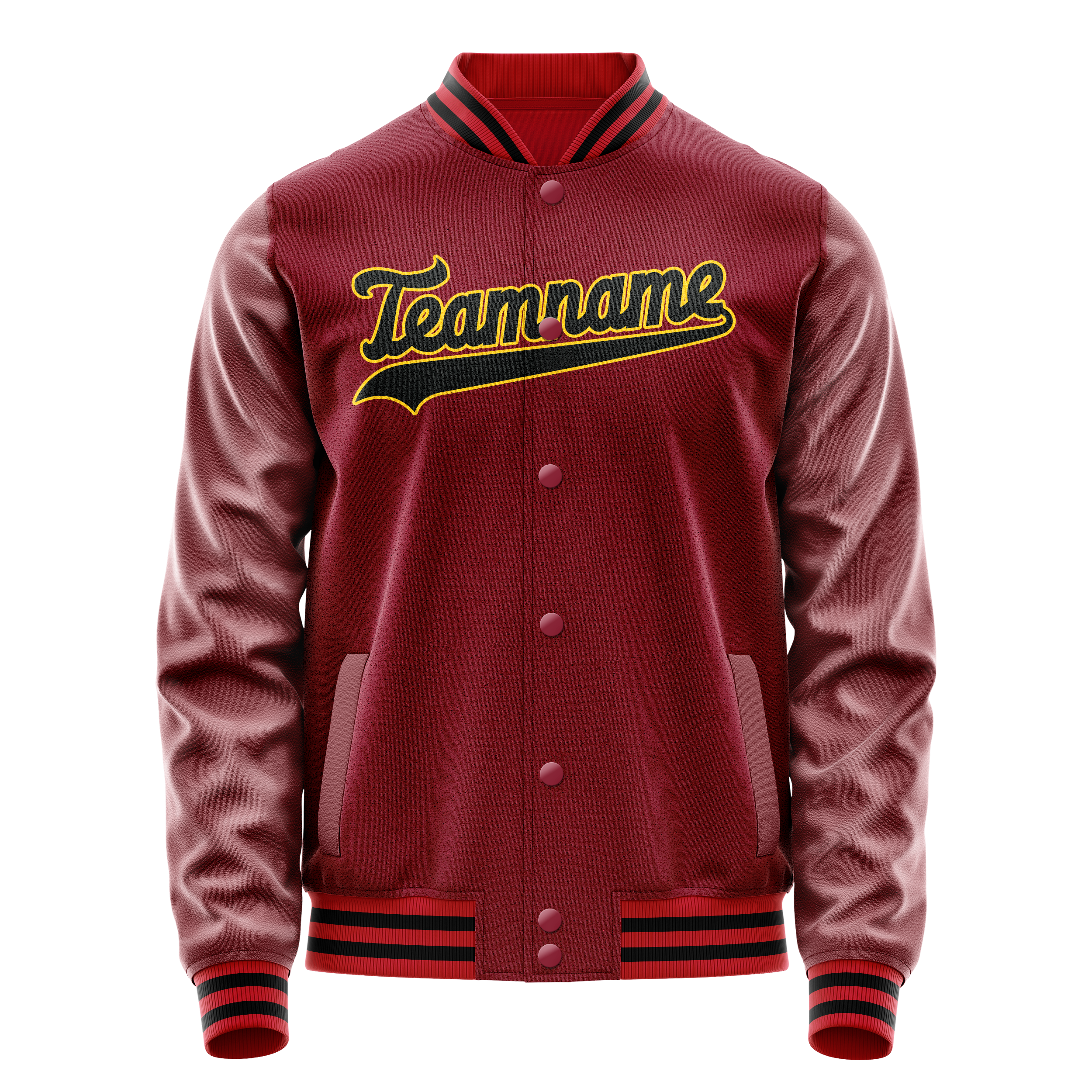 Custom Crimson Black Solid Color Varsity Letterman Jacket JA02240617KZ530