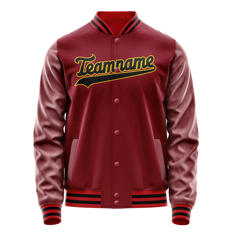 Custom Crimson Black Solid Color Varsity Letterman Jacket JA02240617KZ530