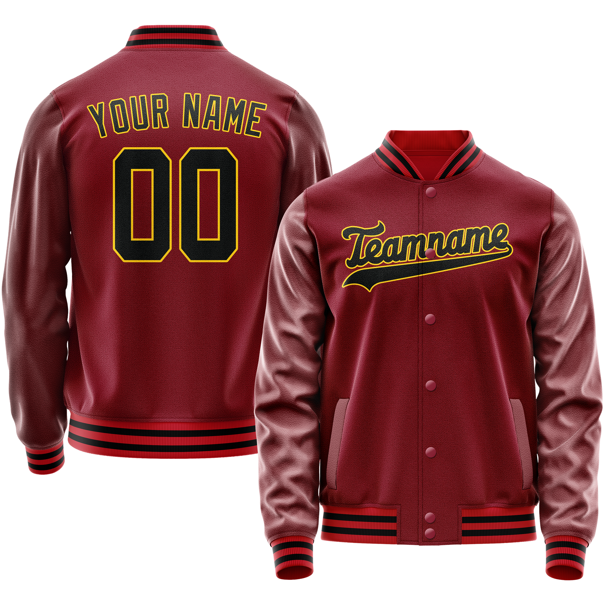 Custom Crimson Black Solid Color Varsity Letterman Jacket JA02240617KZ530
