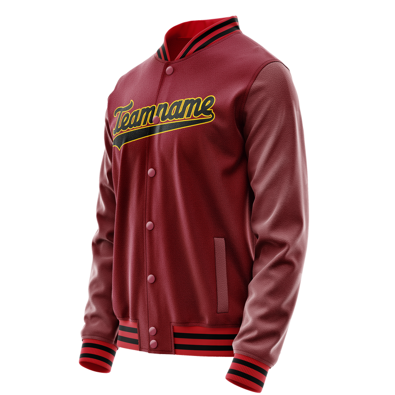 Custom Crimson Black Solid Color Varsity Letterman Jacket JA02240617KZ530