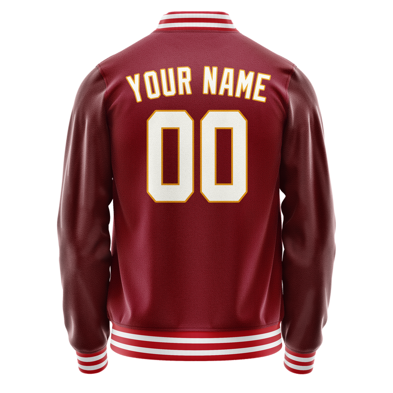 Custom Crimson White Solid Color Varsity Letterman Jacket JA02240617KZ522