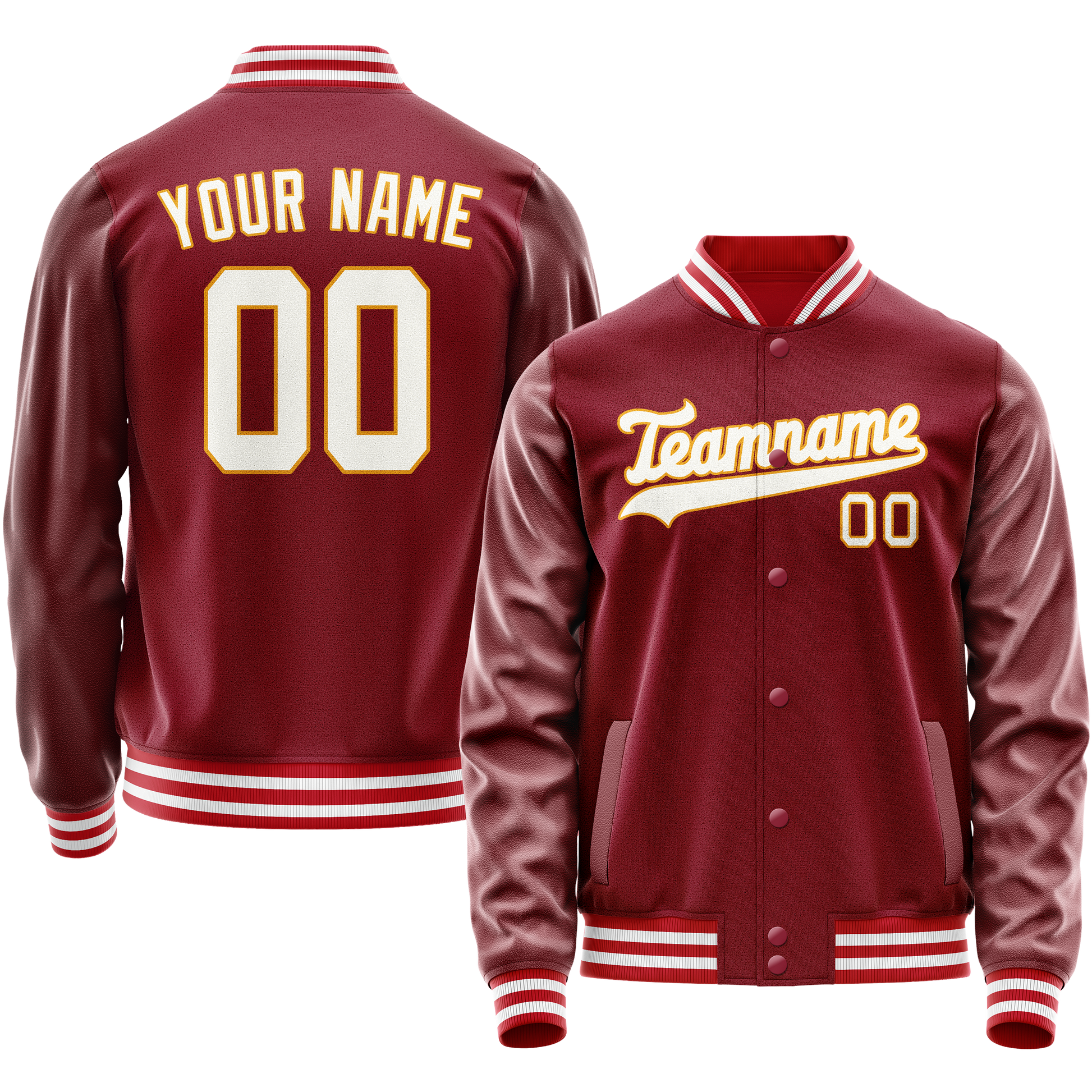 Custom Crimson White Solid Color Varsity Letterman Jacket JA02240617KZ522
