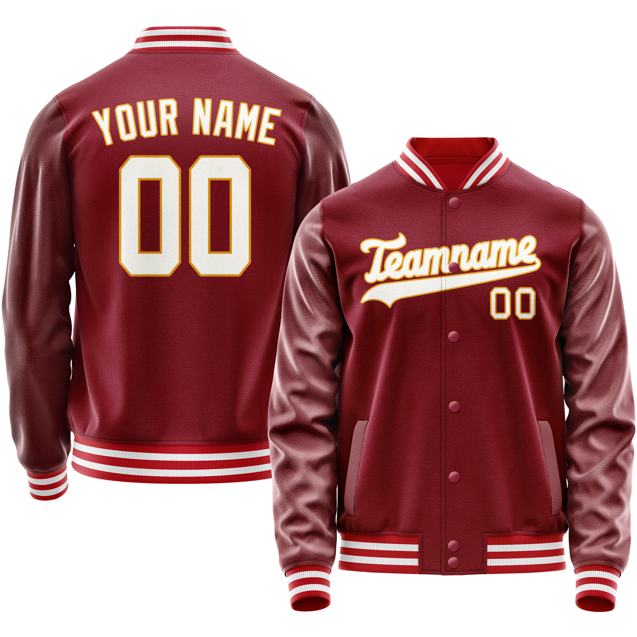 Custom Crimson White Solid Color Varsity Letterman Jacket JA02240617KZ522