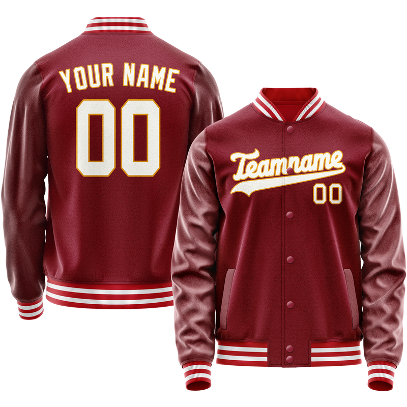 Custom Crimson White Solid Color Varsity Letterman Jacket JA02240617KZ522