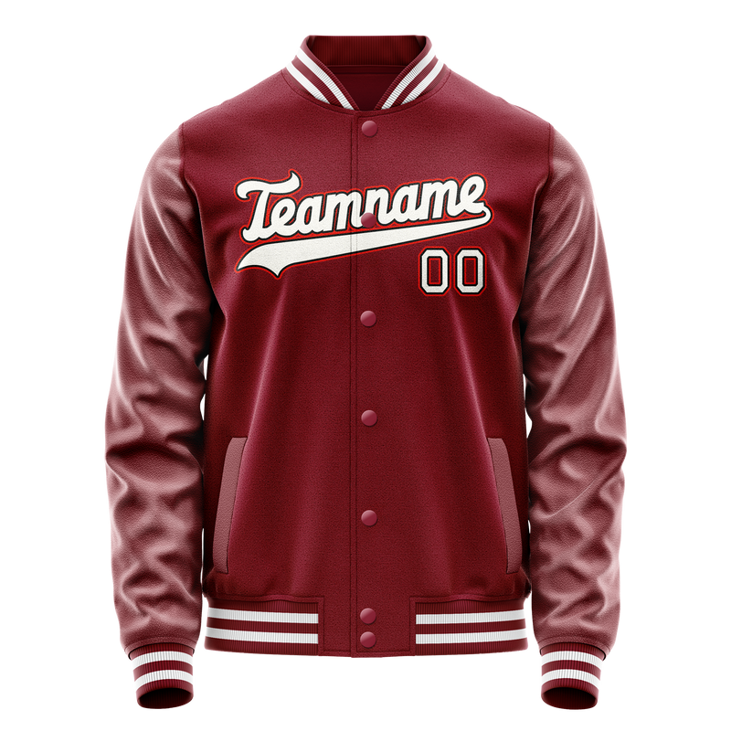 Custom Crimson White Solid Color Varsity Letterman Jacket JA02240617KZ512