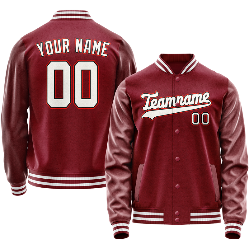 Custom Crimson White Solid Color Varsity Letterman Jacket JA02240617KZ512