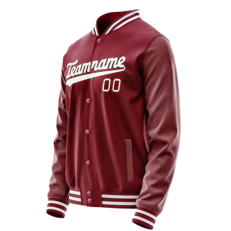 Custom Crimson White Solid Color Varsity Letterman Jacket JA02240617KZ512