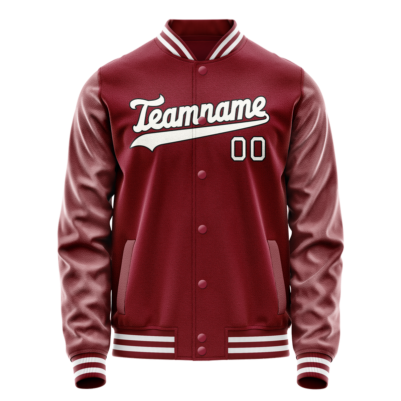 Custom Crimson White Solid Color Varsity Letterman Jacket JA02240617KZ509