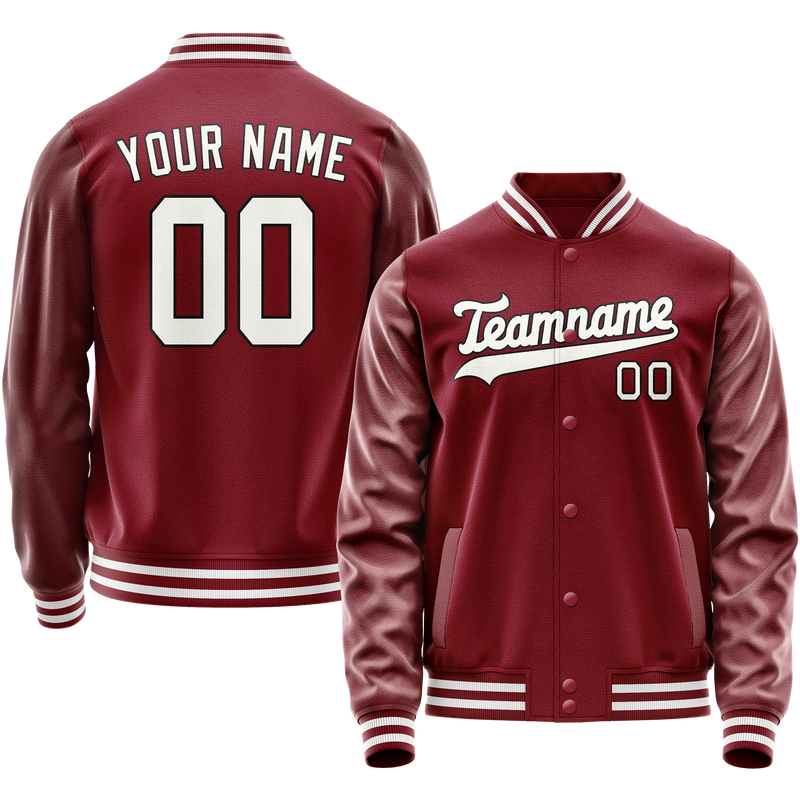 Custom Crimson White Solid Color Varsity Letterman Jacket JA02240617KZ509