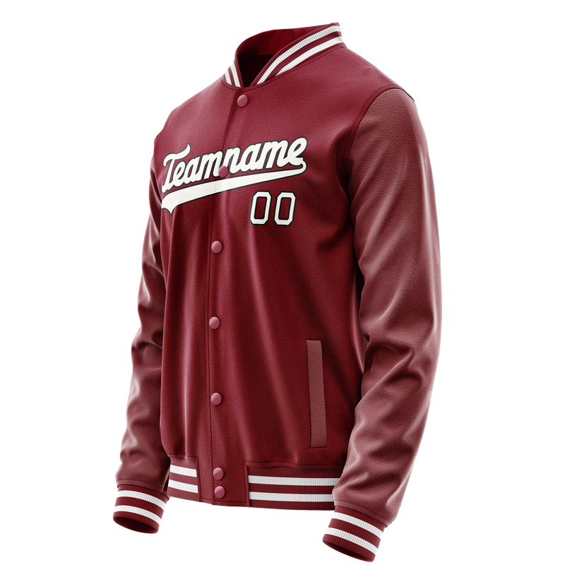 Custom Crimson White Solid Color Varsity Letterman Jacket JA02240617KZ509