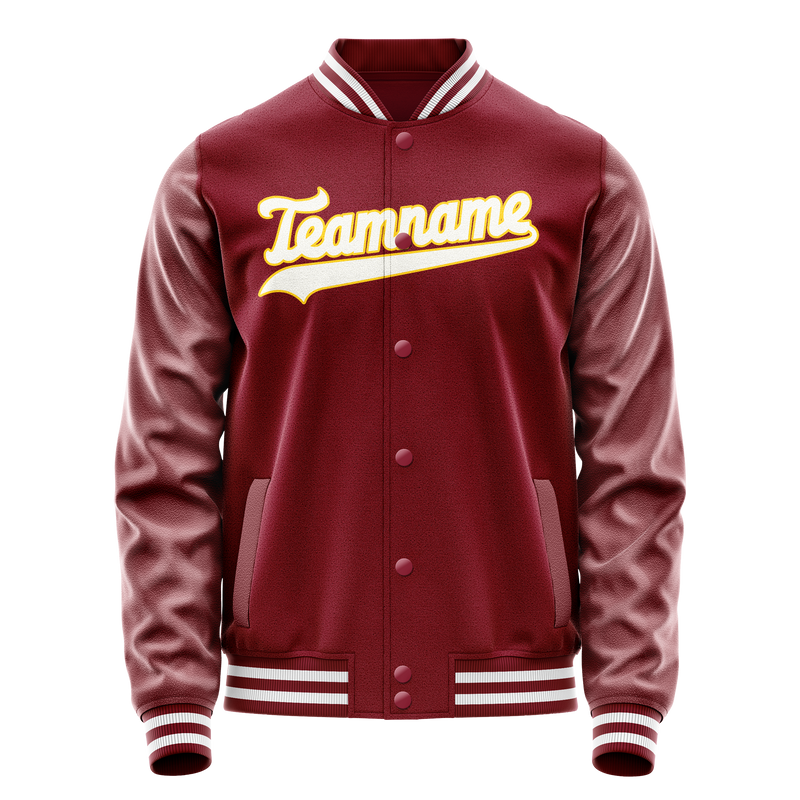 Custom Crimson White Solid Color Varsity Letterman Jacket JA02240617KZ534