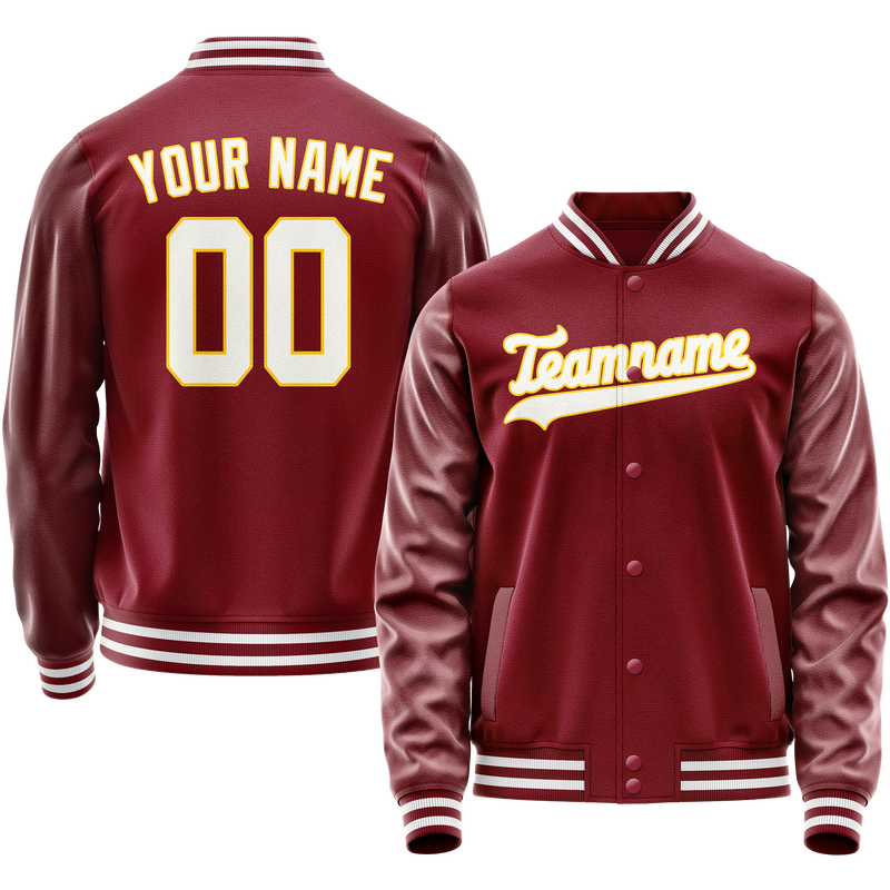 Custom Crimson White Solid Color Varsity Letterman Jacket JA02240617KZ534
