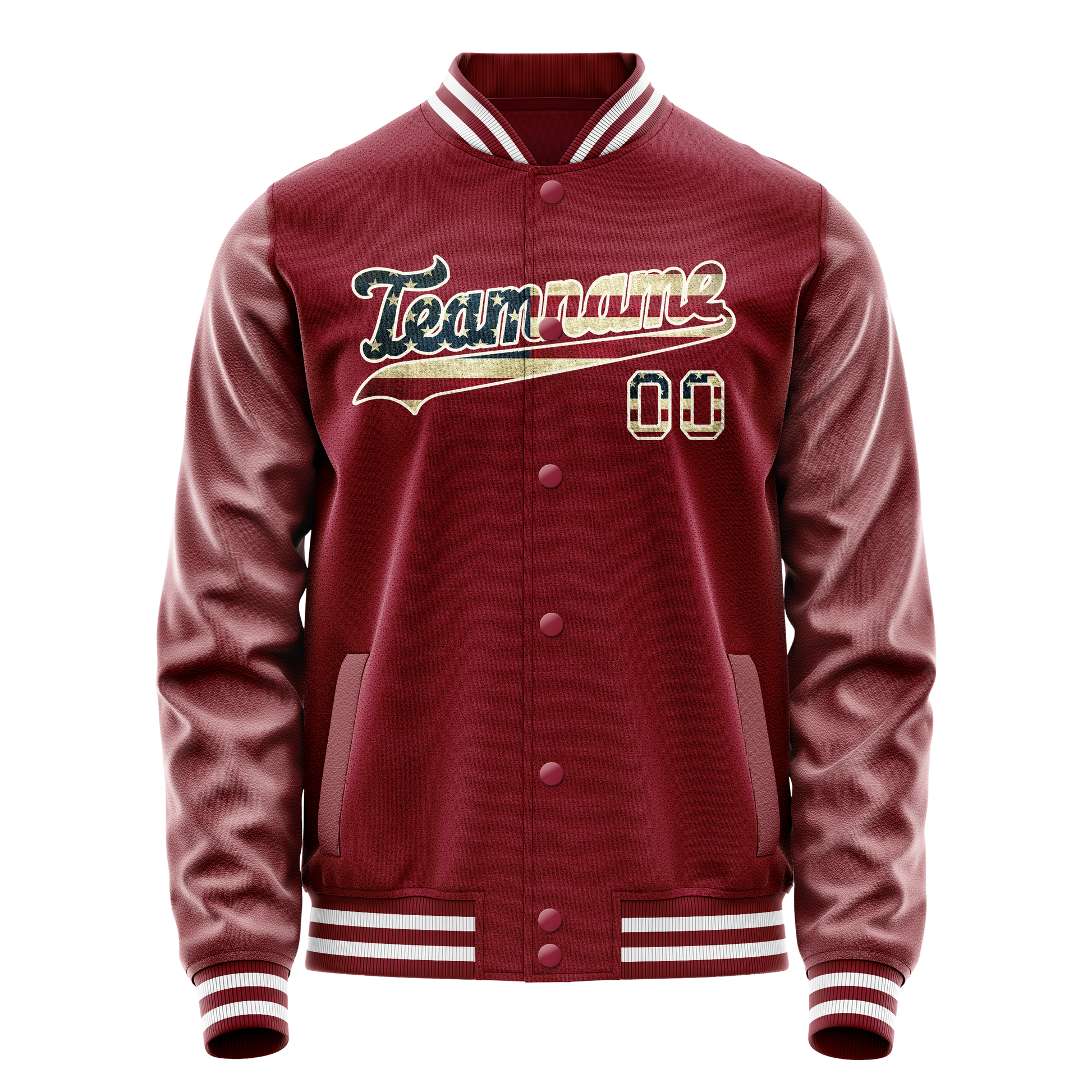 Custom Crimson Cream Vintage Usa Flag Varsity Letterman Jacket JA02240617KZ508