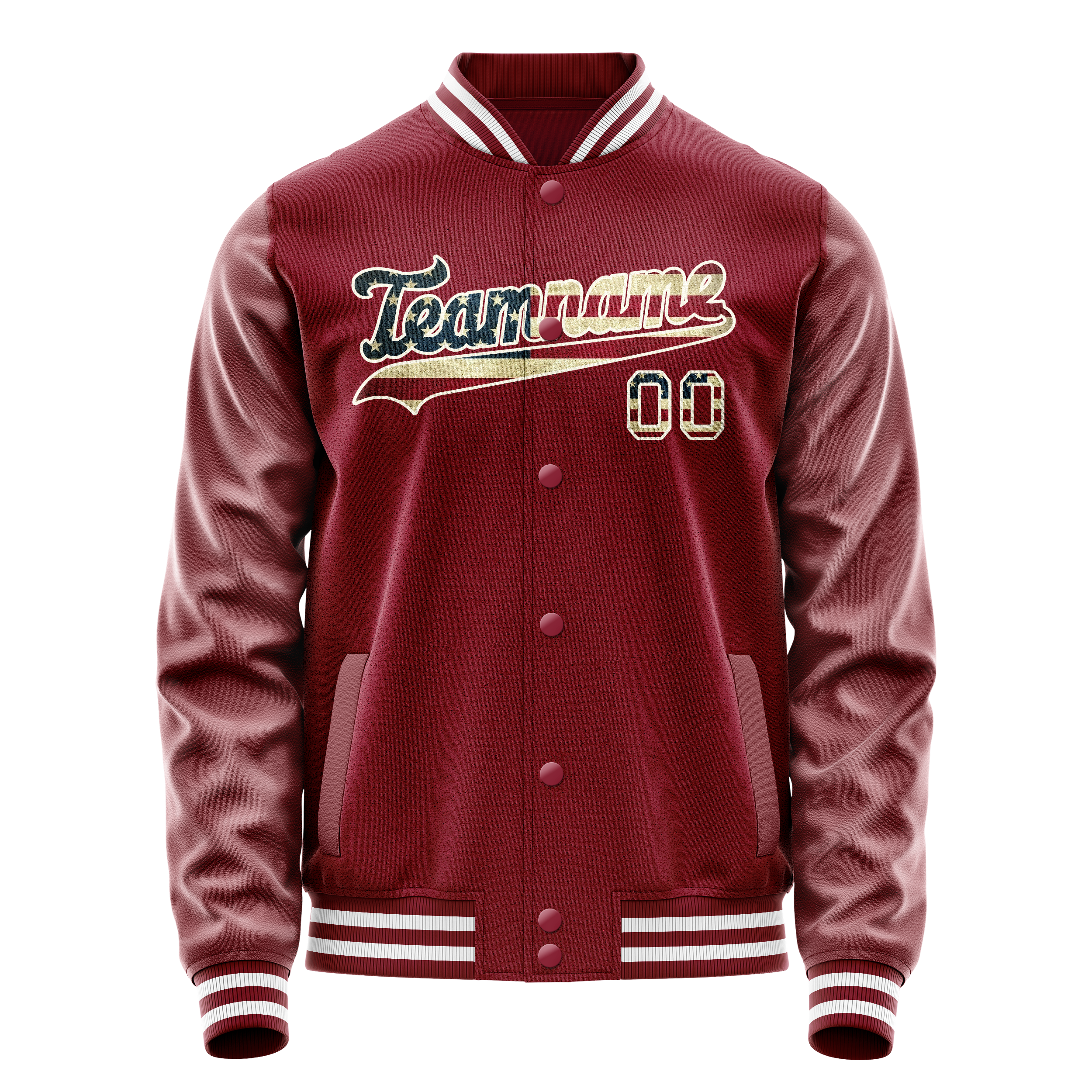 Custom Crimson Cream Vintage Usa Flag Varsity Letterman Jacket JA02240617KZ508