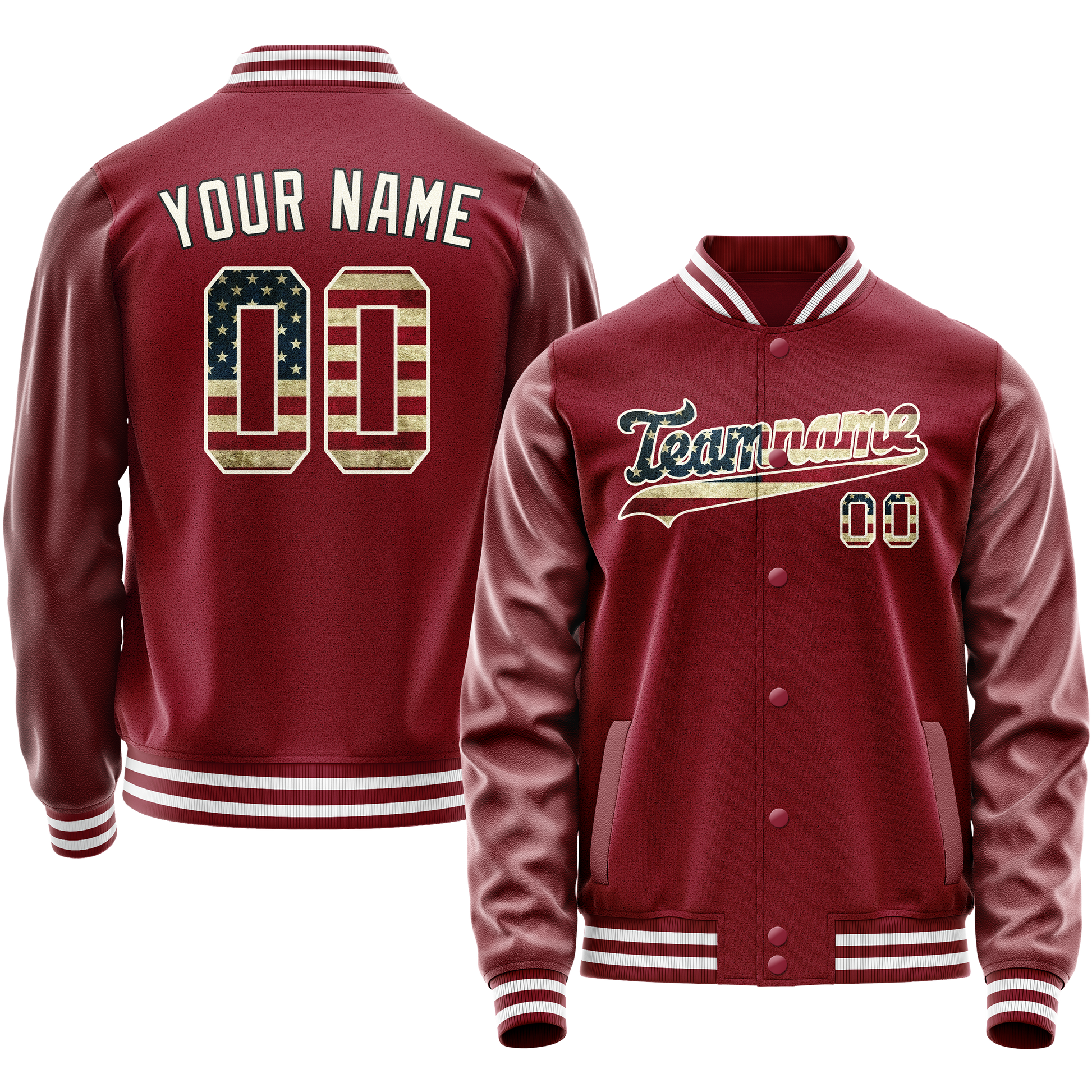 Custom Crimson Cream Vintage Usa Flag Varsity Letterman Jacket JA02240617KZ508