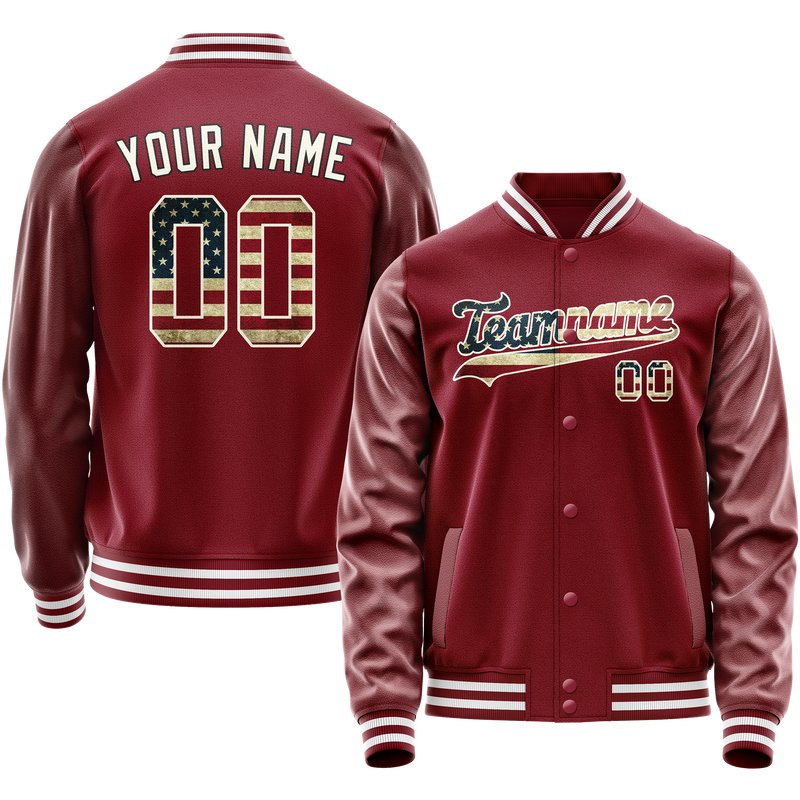 Custom Crimson Cream Vintage Usa Flag Varsity Letterman Jacket JA02240617KZ508