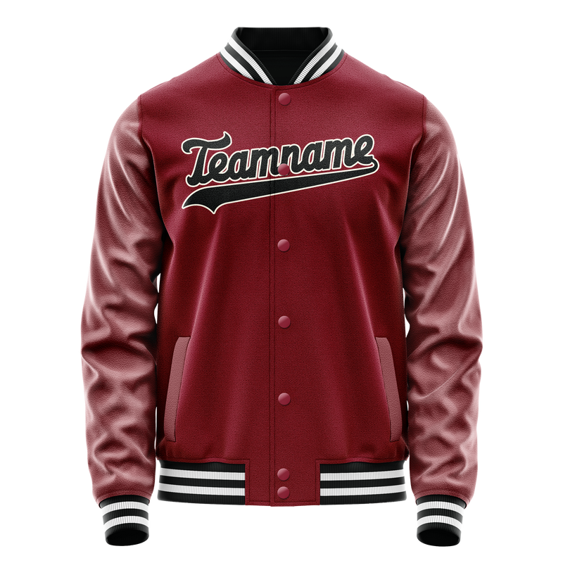 Custom Crimson Black Solid Color Varsity Letterman Jacket JA02240617KZ525