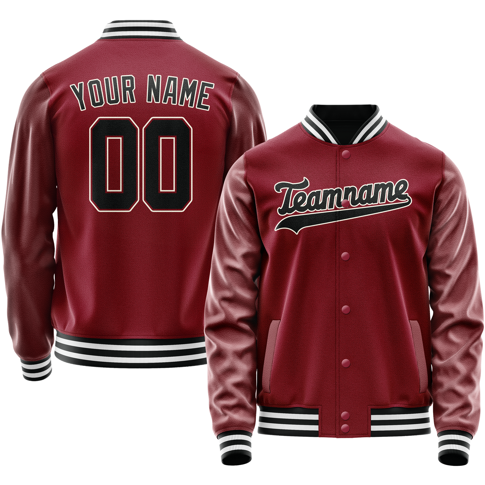 Custom Crimson Black Solid Color Varsity Letterman Jacket JA02240617KZ525