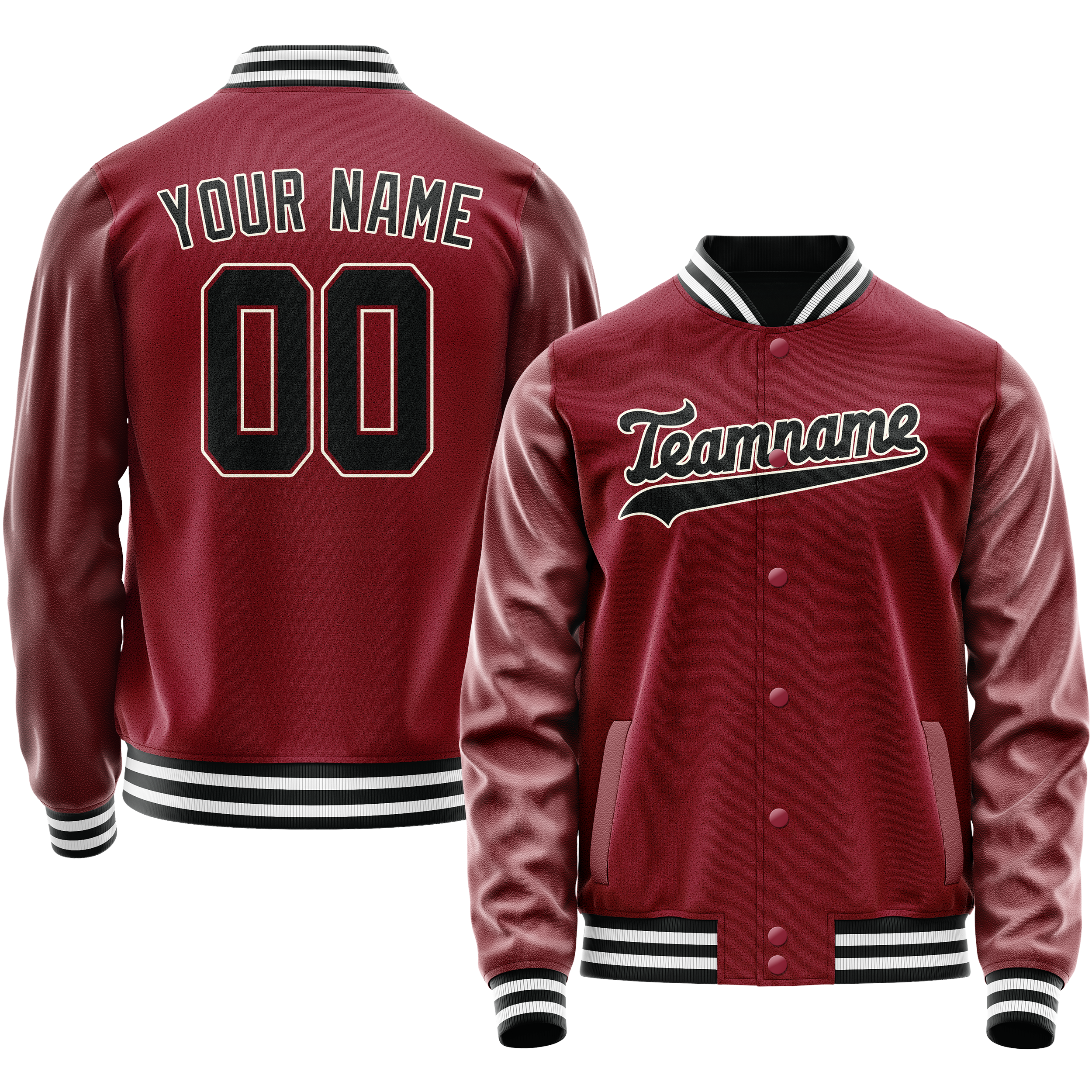 Custom Crimson Black Solid Color Varsity Letterman Jacket JA02240617KZ525