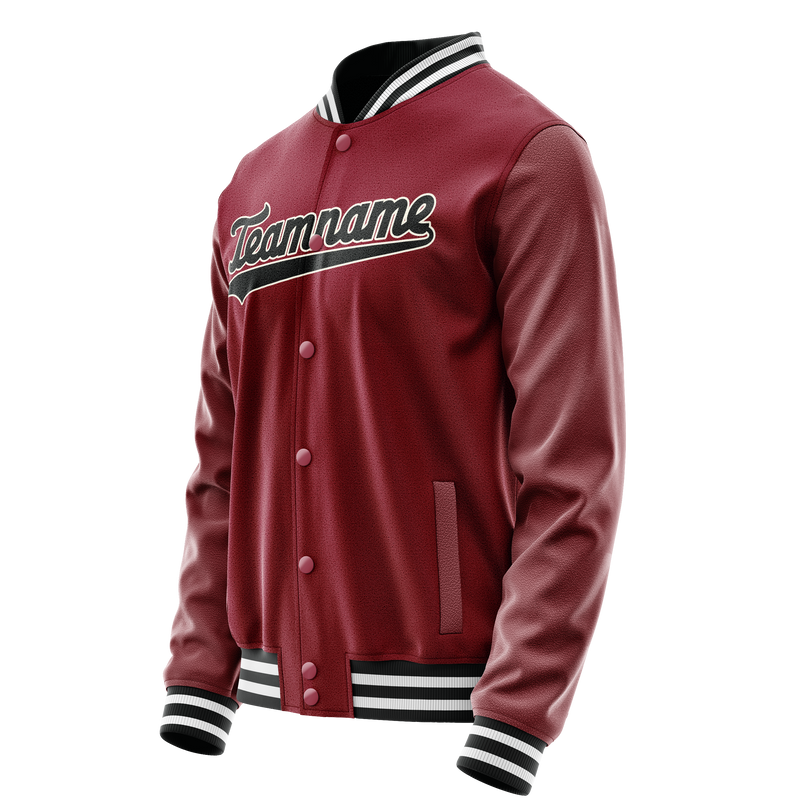 Custom Crimson Black Solid Color Varsity Letterman Jacket JA02240617KZ525