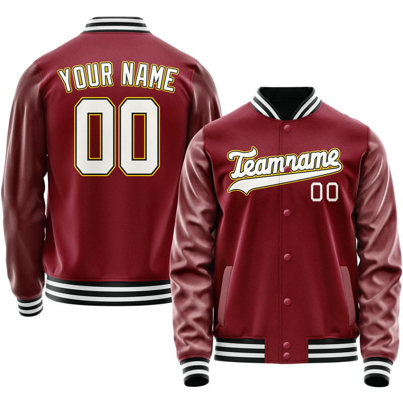 Custom Crimson White Solid Color Varsity Letterman Jacket JA02240617KZ524