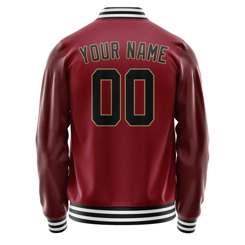 Custom Crimson Black Solid Color Varsity Letterman Jacket JA02240617KZ507