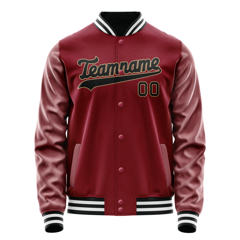 Custom Crimson Black Solid Color Varsity Letterman Jacket JA02240617KZ507