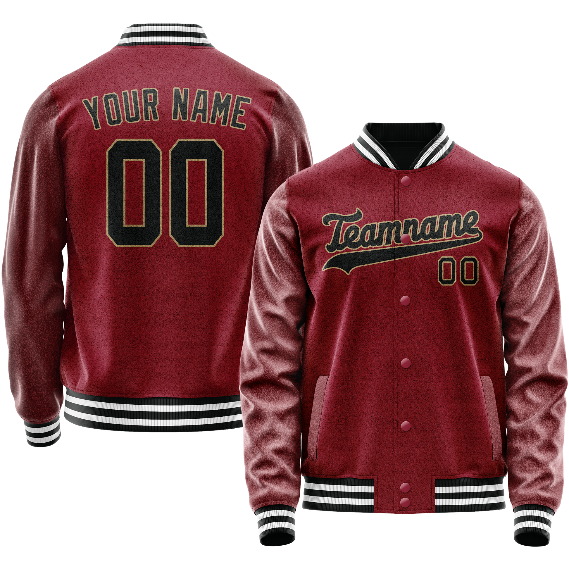 Custom Crimson Black Solid Color Varsity Letterman Jacket JA02240617KZ507
