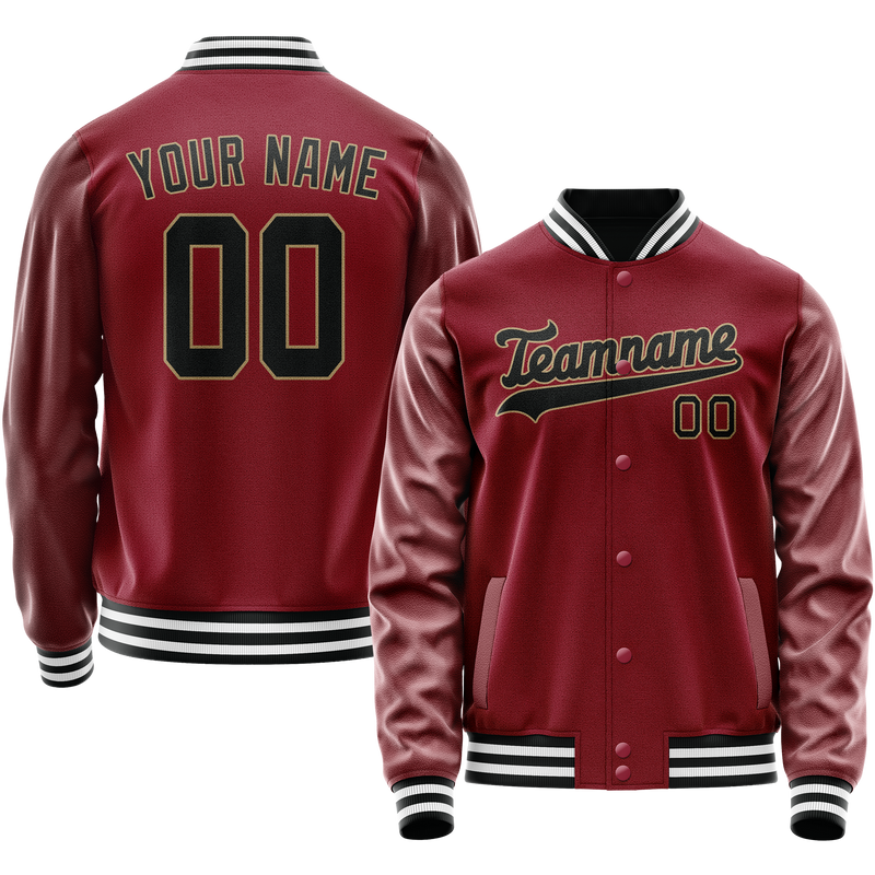 Custom Crimson Black Solid Color Varsity Letterman Jacket JA02240617KZ507