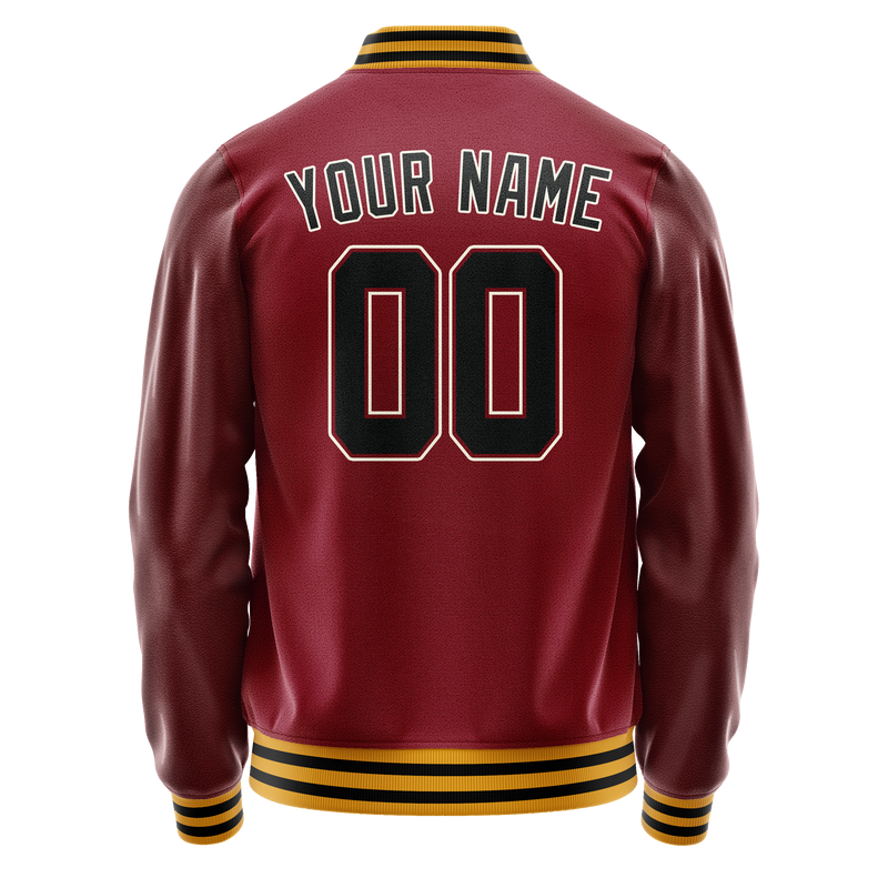 Custom Crimson Black Solid Color Varsity Letterman Jacket JA02240617KZ521