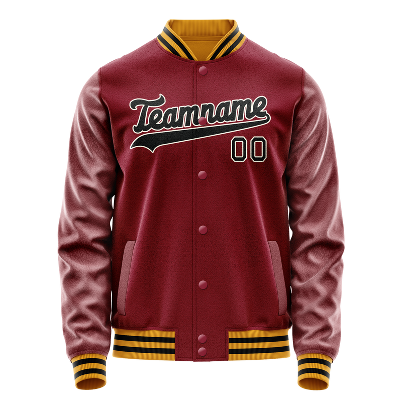 Custom Crimson Black Solid Color Varsity Letterman Jacket JA02240617KZ521