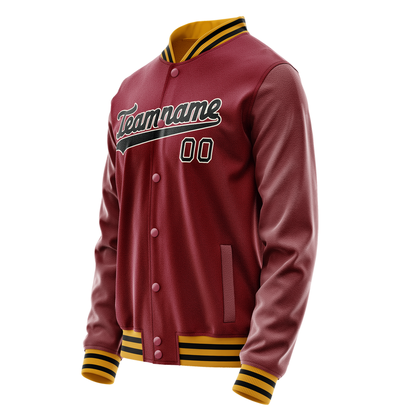 Custom Crimson Black Solid Color Varsity Letterman Jacket JA02240617KZ521