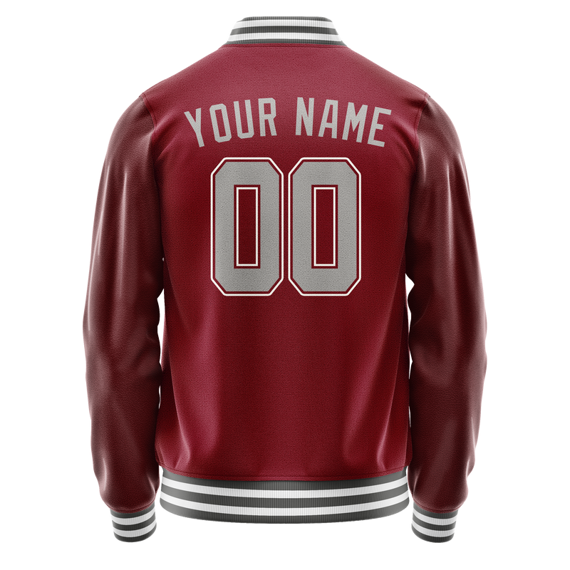 Custom Crimson Gray Solid Color Varsity Letterman Jacket JA02240617KZ529