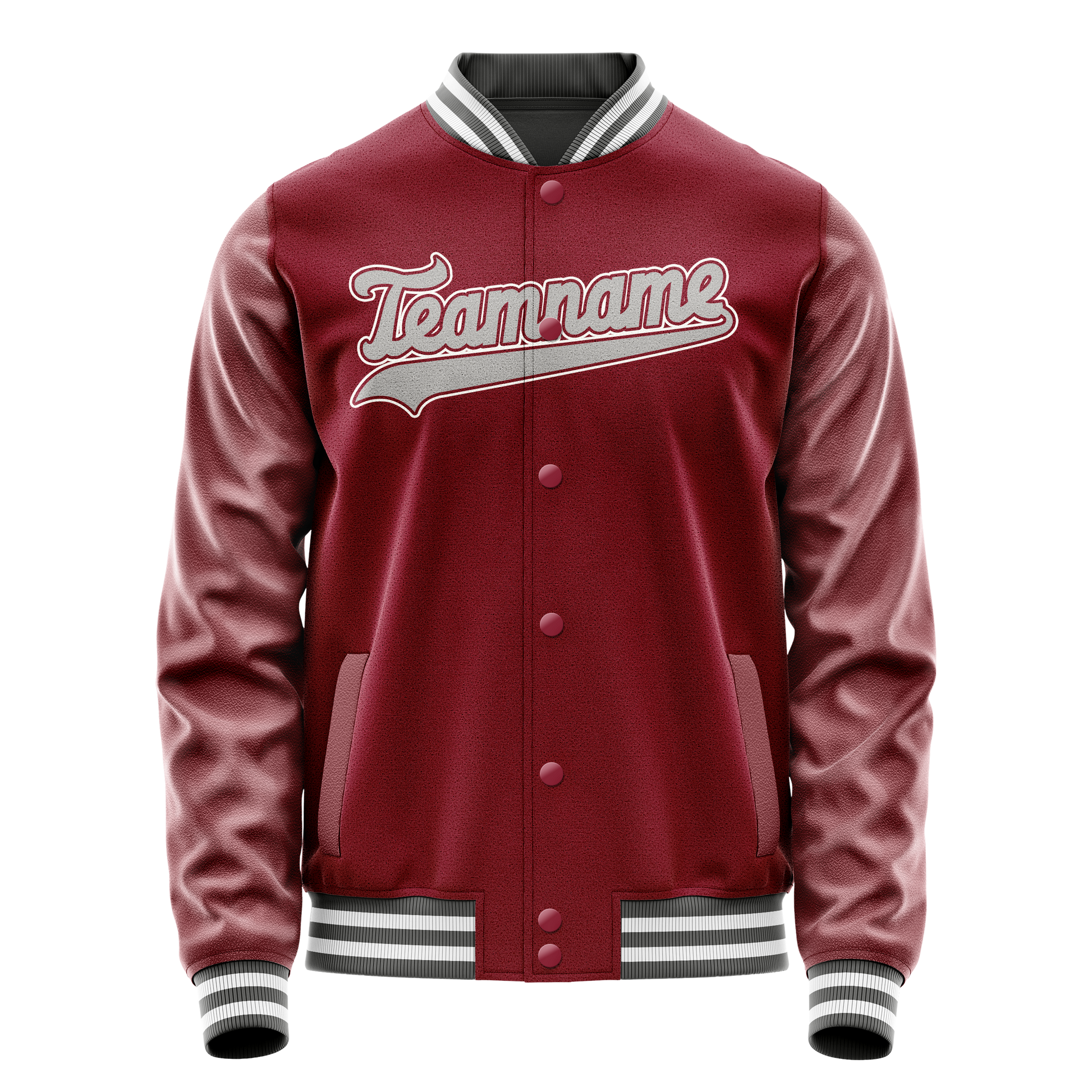 Custom Crimson Gray Solid Color Varsity Letterman Jacket JA02240617KZ529