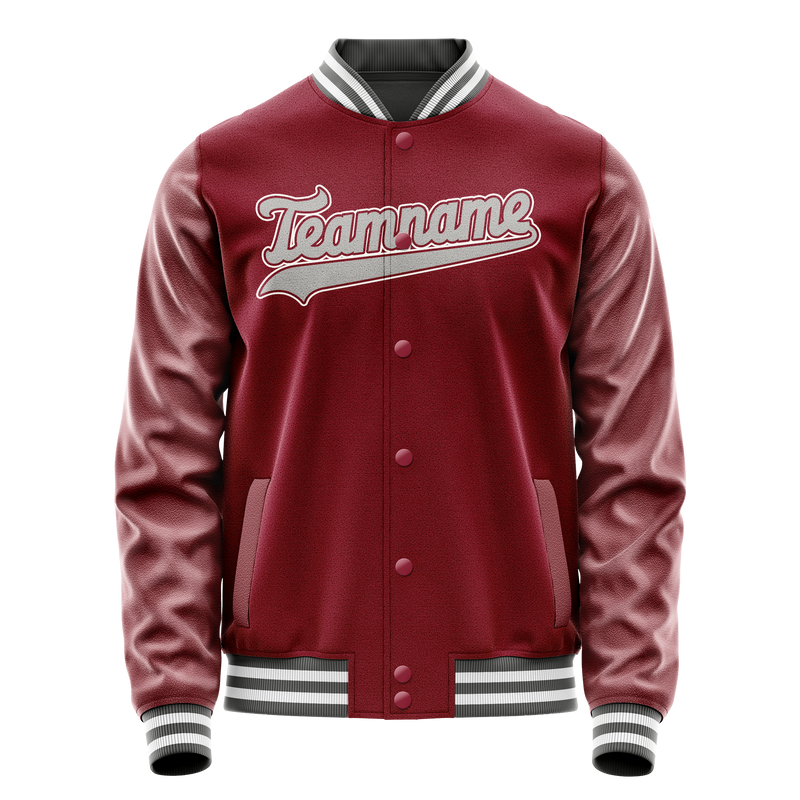 Custom Crimson Gray Solid Color Varsity Letterman Jacket JA02240617KZ529