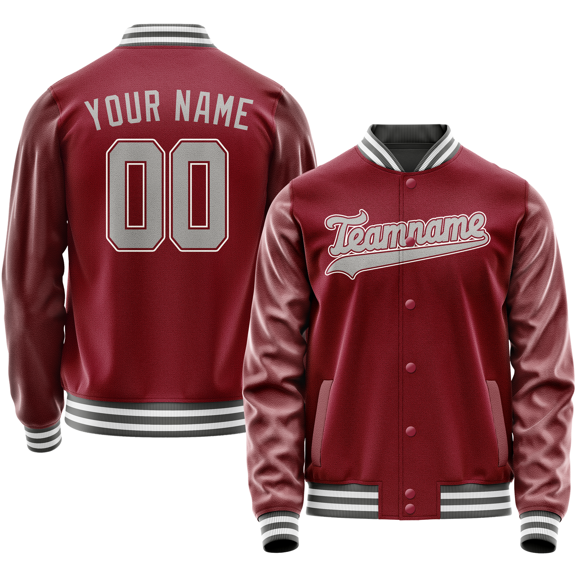 Custom Crimson Gray Solid Color Varsity Letterman Jacket JA02240617KZ529
