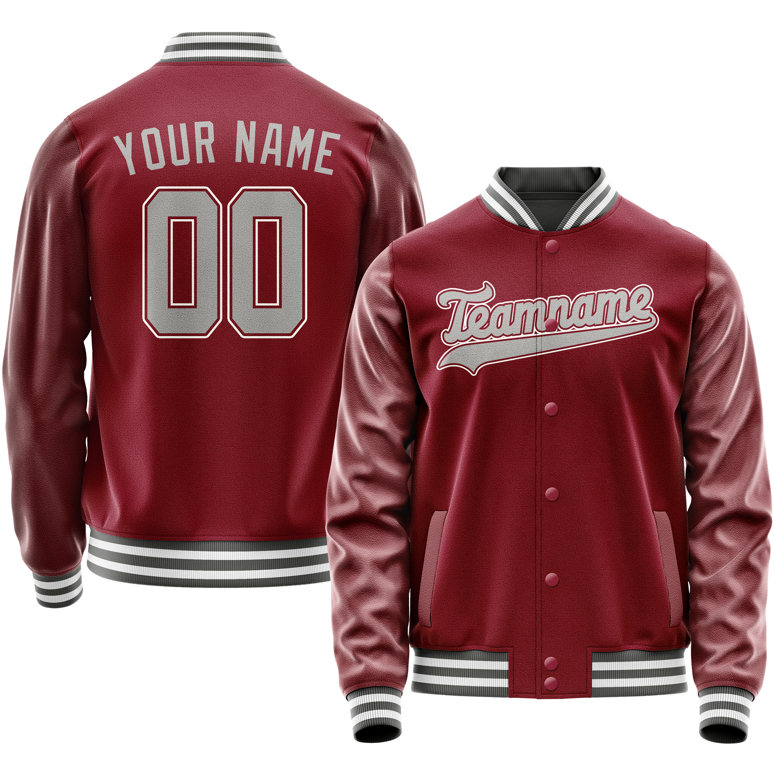 Custom Crimson Gray Solid Color Varsity Letterman Jacket JA02240617KZ529