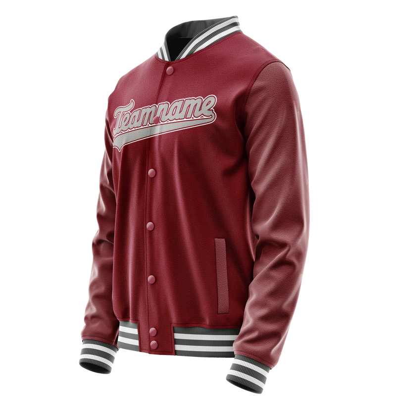Custom Crimson Gray Solid Color Varsity Letterman Jacket JA02240617KZ529