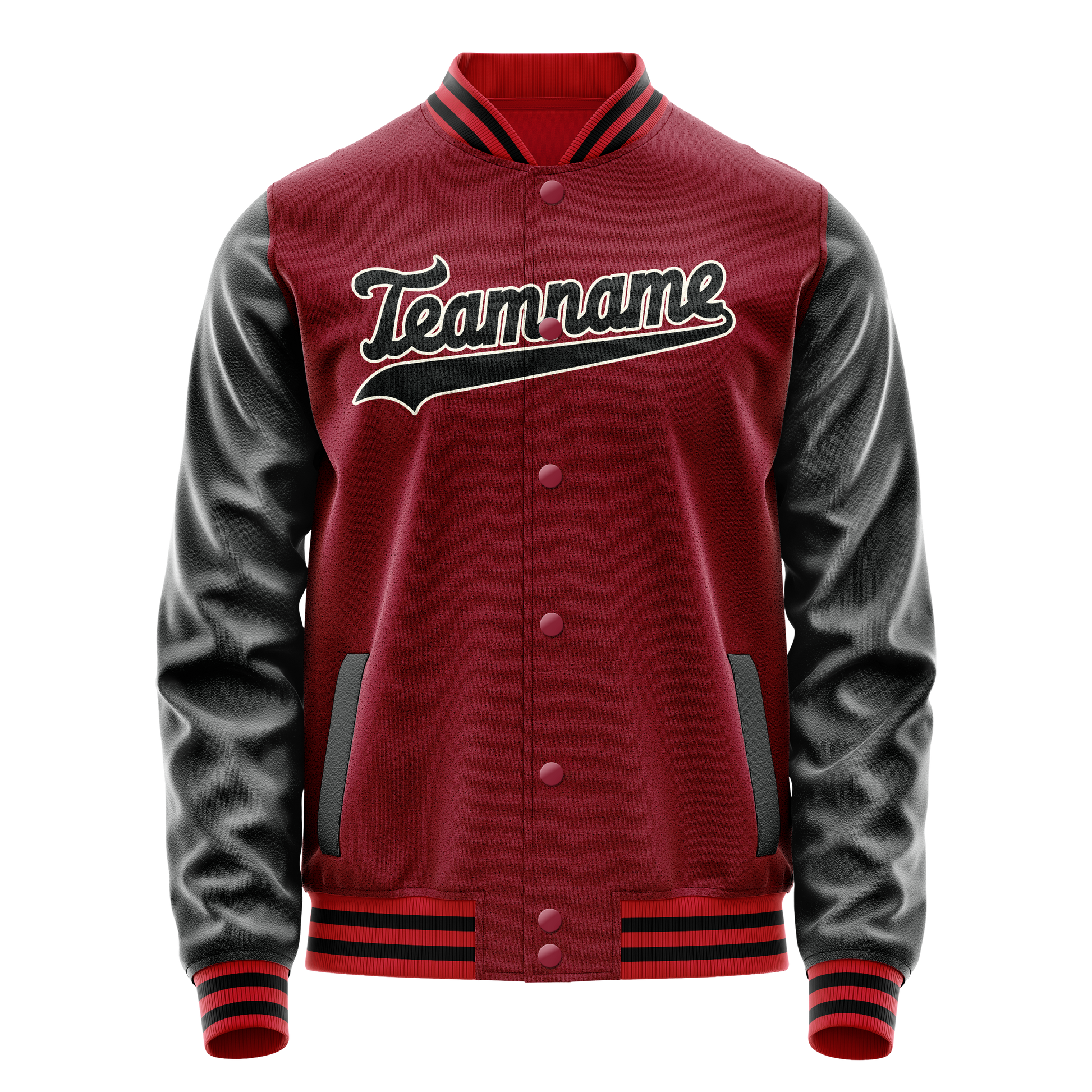 Custom Crimson Black Solid Color Varsity Letterman Jacket JA02240617KZ531