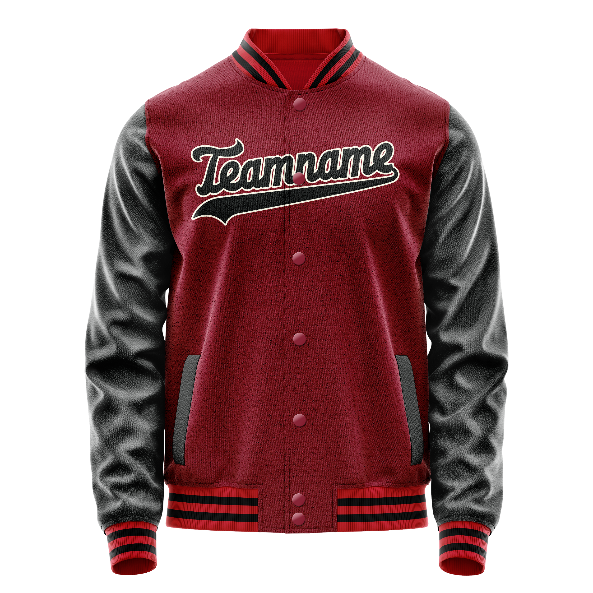 Custom Crimson Black Solid Color Varsity Letterman Jacket JA02240617KZ531