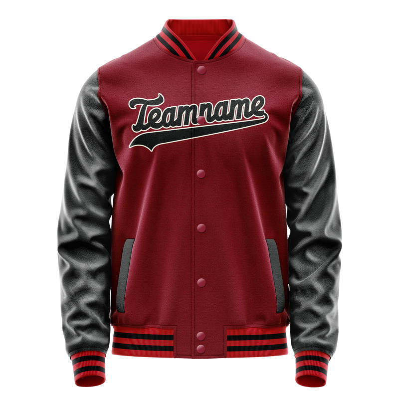 Custom Crimson Black Solid Color Varsity Letterman Jacket JA02240617KZ531
