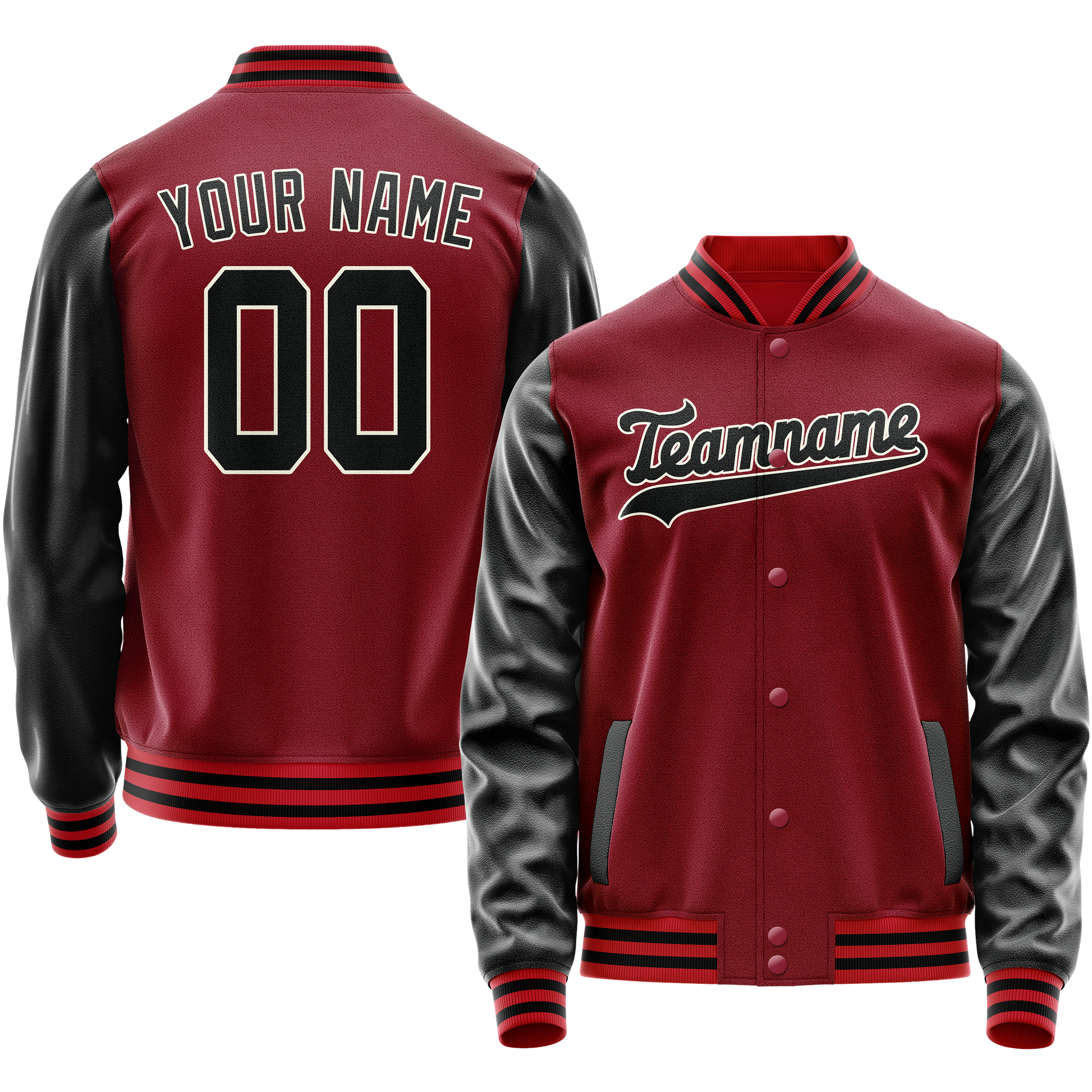 Custom Crimson Black Solid Color Varsity Letterman Jacket JA02240617KZ531